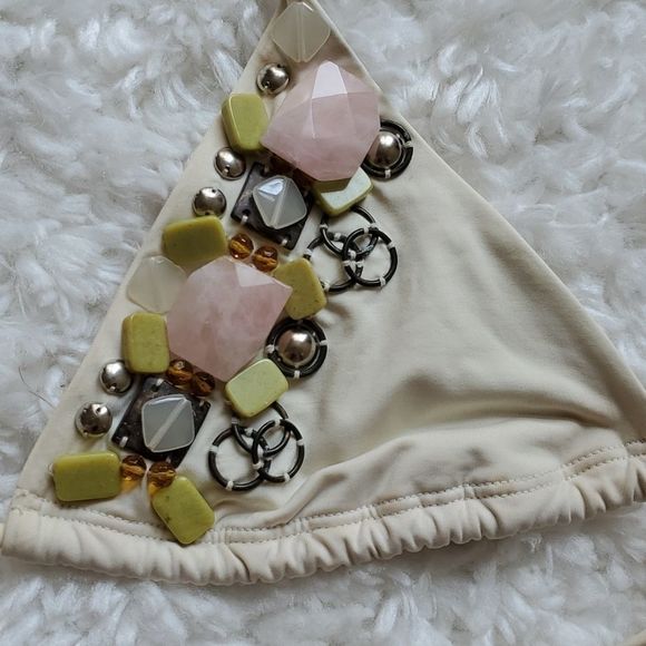 Vintage Victoria’s Secret Stone embellishment jeweled triangle bikini top S - Picture 3 of 9